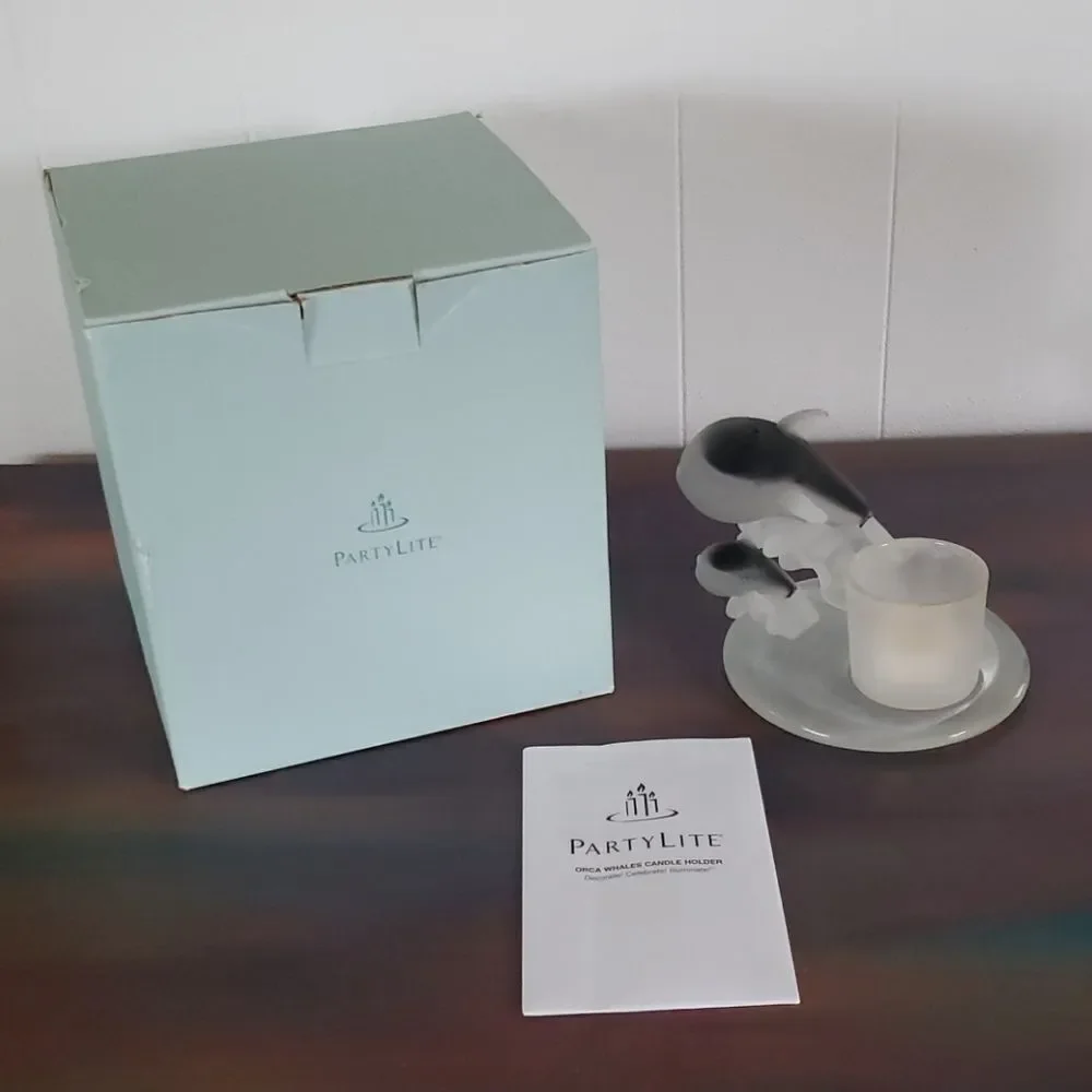 PartyLite Orca Whales Candle Holder Original Box
